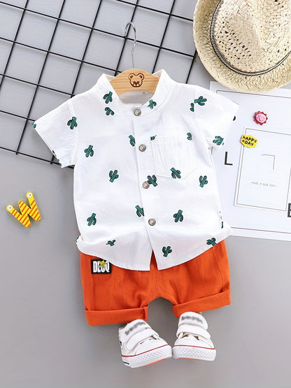 Kids' Cotton Dinosaur Print Shirt & Shorts Set for Summer - ayq