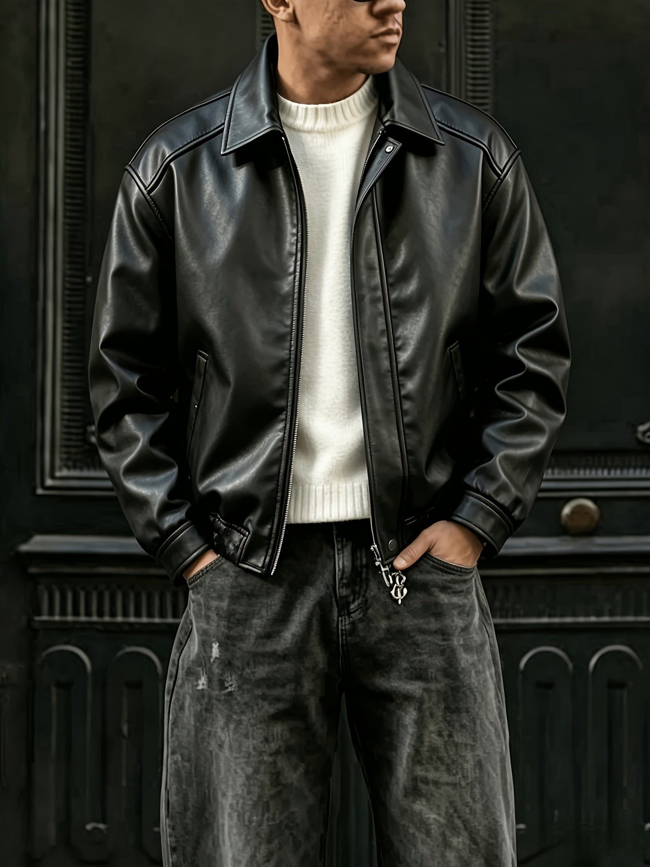 Men's Loose Fit Lapel Workwear Jacket with Snap Closure