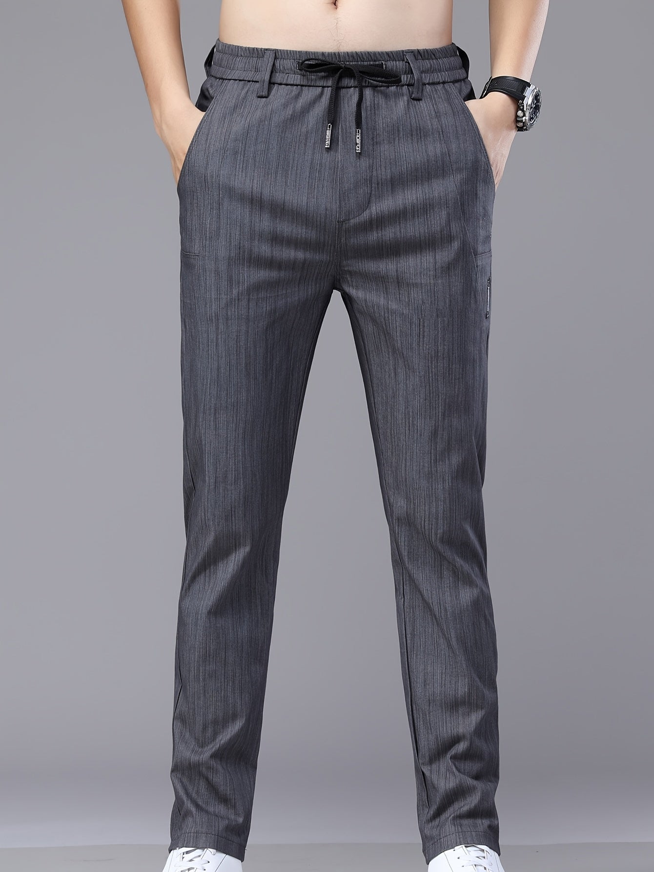 Men's Lightweight Cotton Stretch Business Pants, Slim Straight Fit