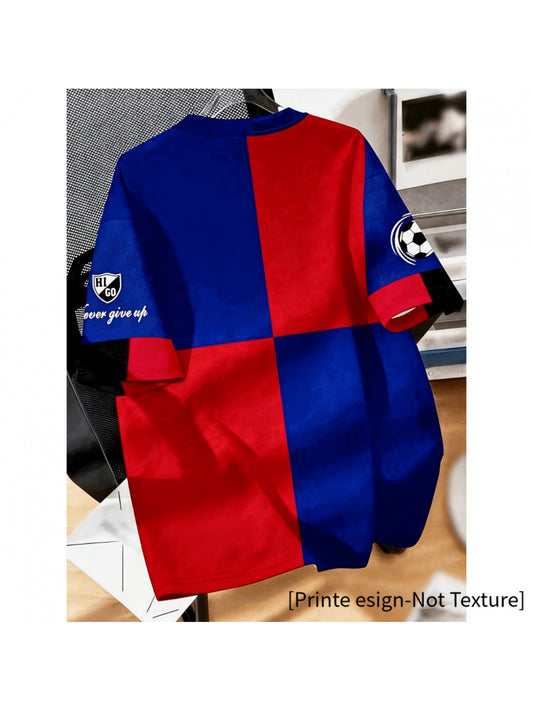 Men's Casual Crew Neck T-Shirt with Geometric Print - ayq