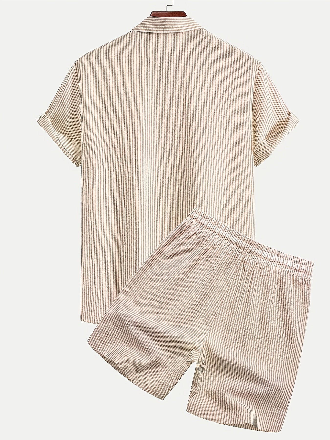 Men's Casual Breathable Bubble Stripe Pajama Set with Drawstring