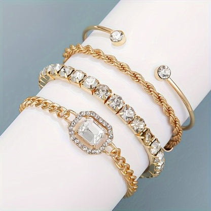 4pcs Women's Vintage Punk Rhinestone Chain Bracelets Set