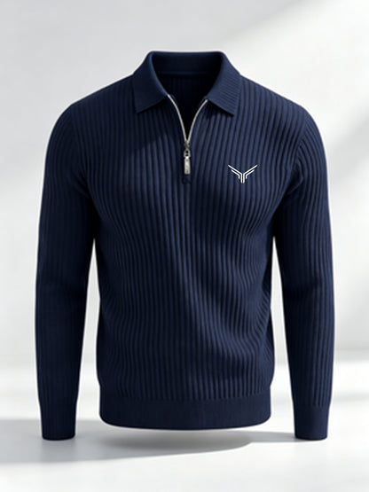 Men's Casual Long-Sleeve Ribbed Half-Zip Polo for Fall
