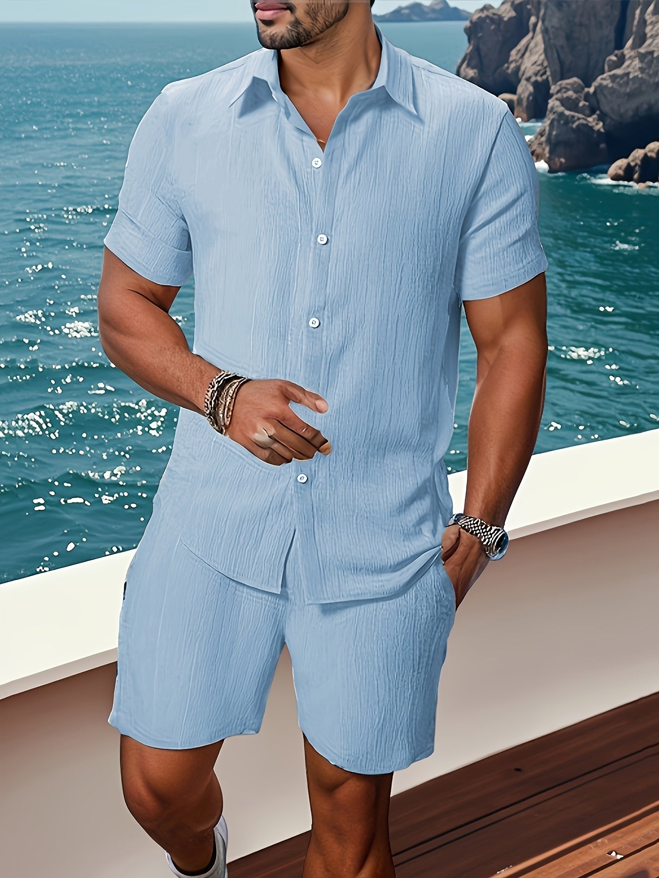 Men's Casual Short-Sleeve Shirt and Shorts Summer Set