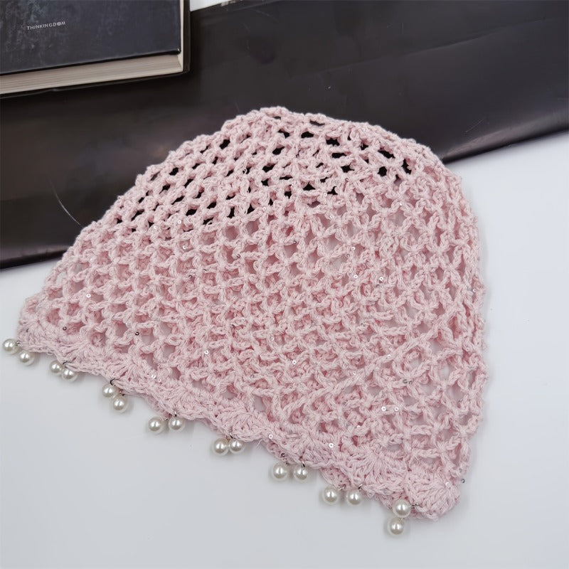 Lightweight Gray Crochet Hand-Hollow Brimless Hat for Women