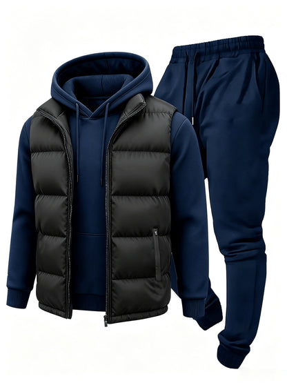 Men's Casual 3-Piece Polyester Hoodie and Jogger Set