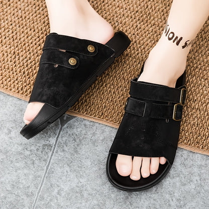 Men's Casual Slip-On Slippers with Adjustable Buckle, Cushioned Sole