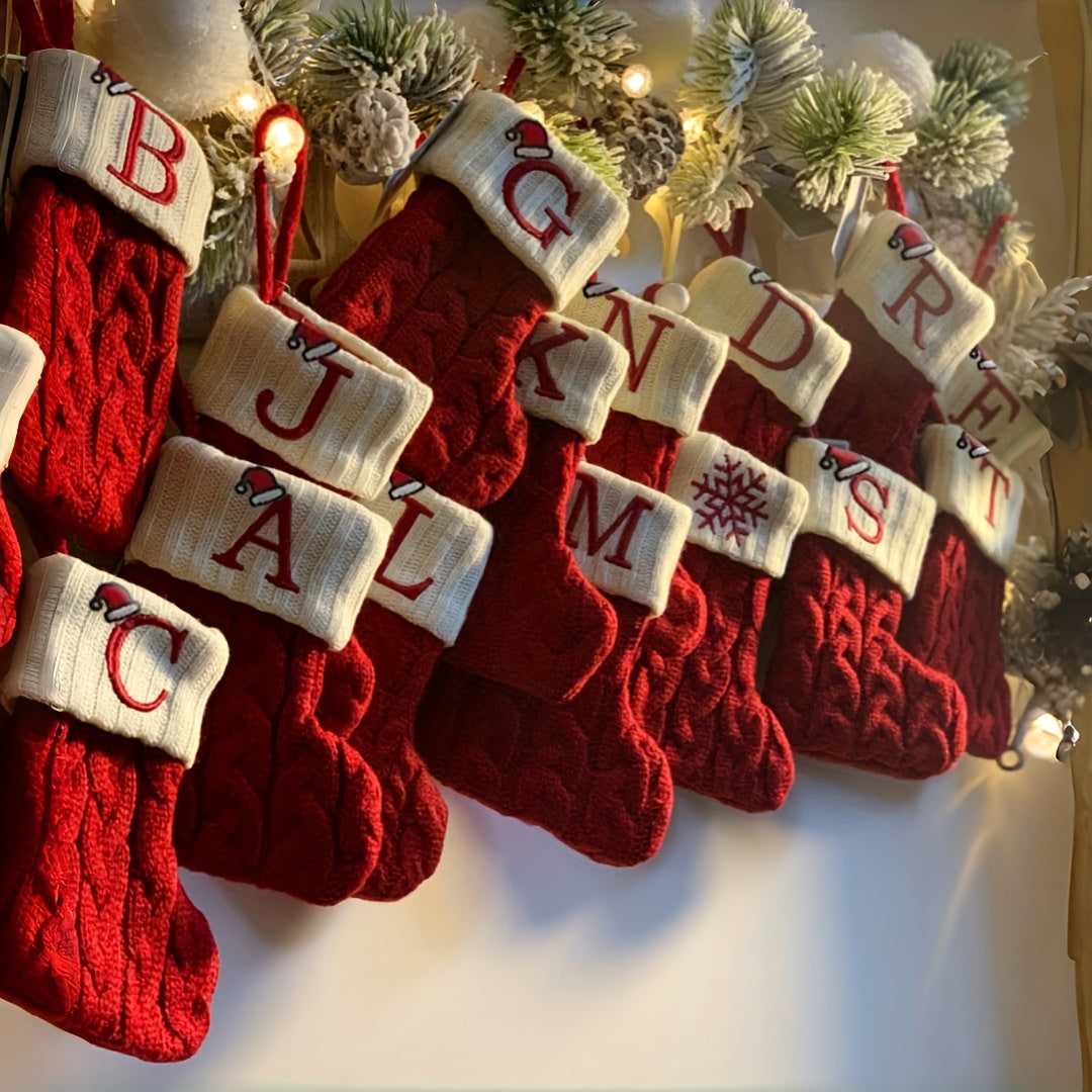 Knitted letter Christmas stockings, Christmas stockings, small Christmas English letter hanging stockings, Christmas stockings, double-sided fireplace hanging stockings, suitable for Christmas party decorations, New Year part