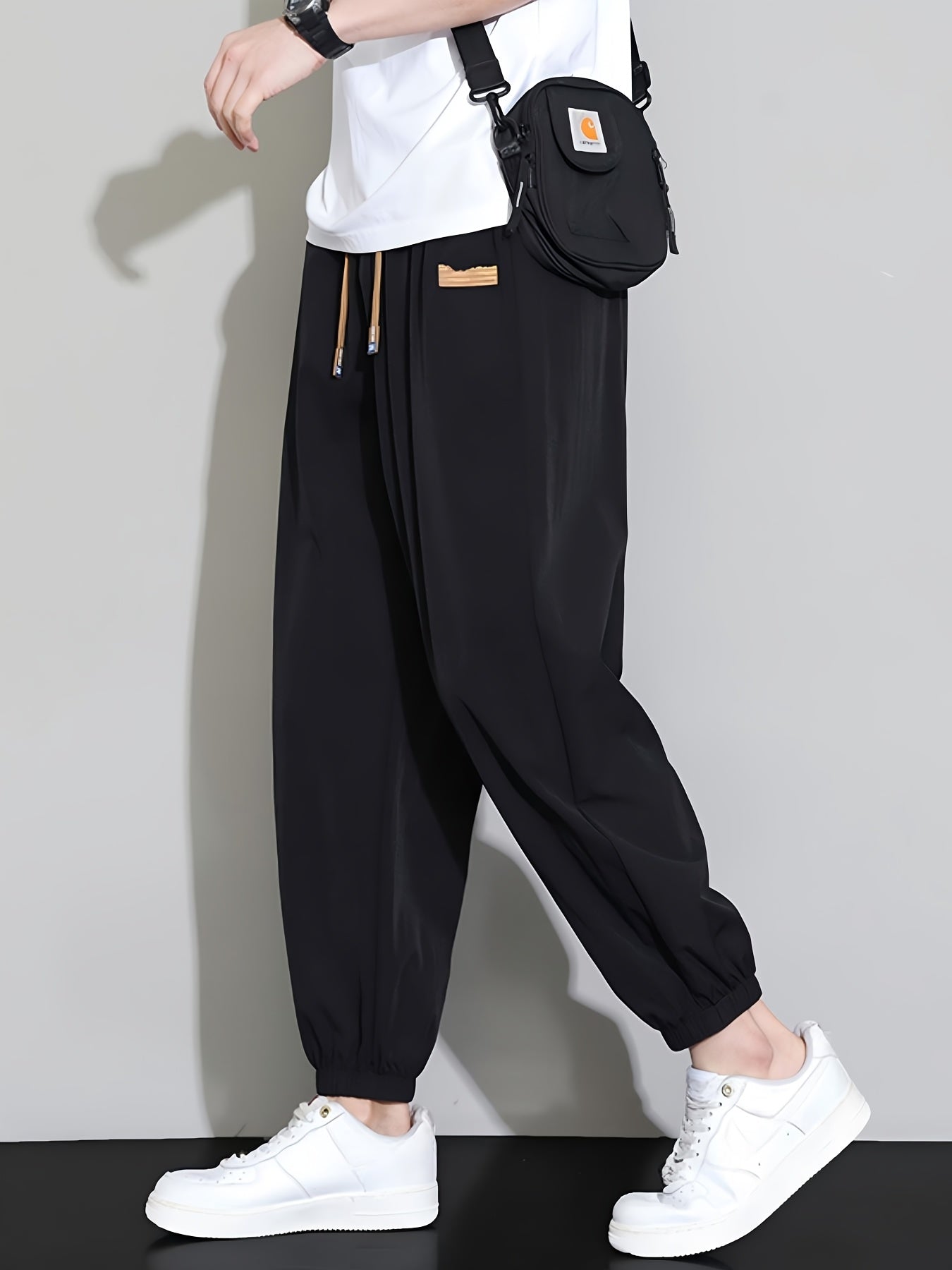 Men's Casual Loose Fit Sports Trousers, Breathable Polyester
