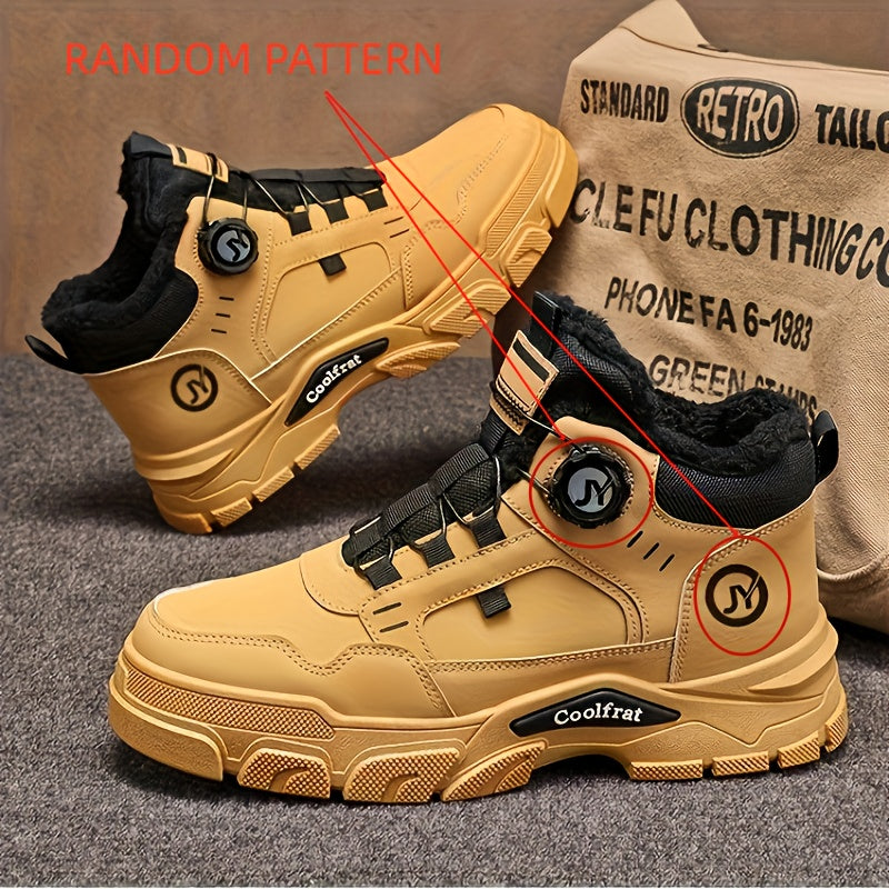 Men'S Winter High-Top Boots - Thick Warm Lace-Up Ankle Boots with Rubber Sole, Non-Slip Traction, Brown/ Color Options - Cold Weather Shoes for Everyday & Formal, Winter Boots, Formal Footwear, Retro Style, Durable Constructi