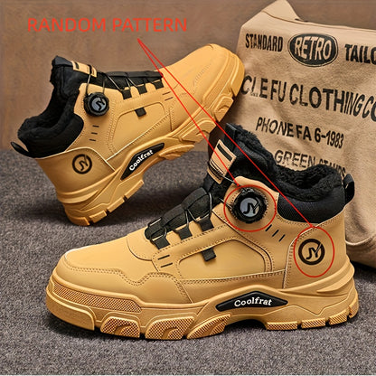 Men'S Winter High-Top Boots - Thick Warm Lace-Up Ankle Boots with Rubber Sole, Non-Slip Traction, Brown/ Color Options - Cold Weather Shoes for Everyday & Formal, Winter Boots, Formal Footwear, Retro Style, Durable Constructi