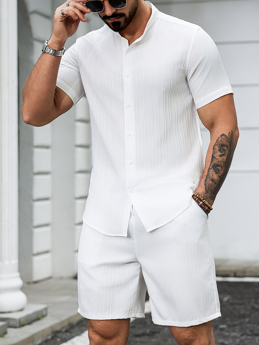 Men's Casual Retro Short Sleeve Shirt & Shorts Set Summer