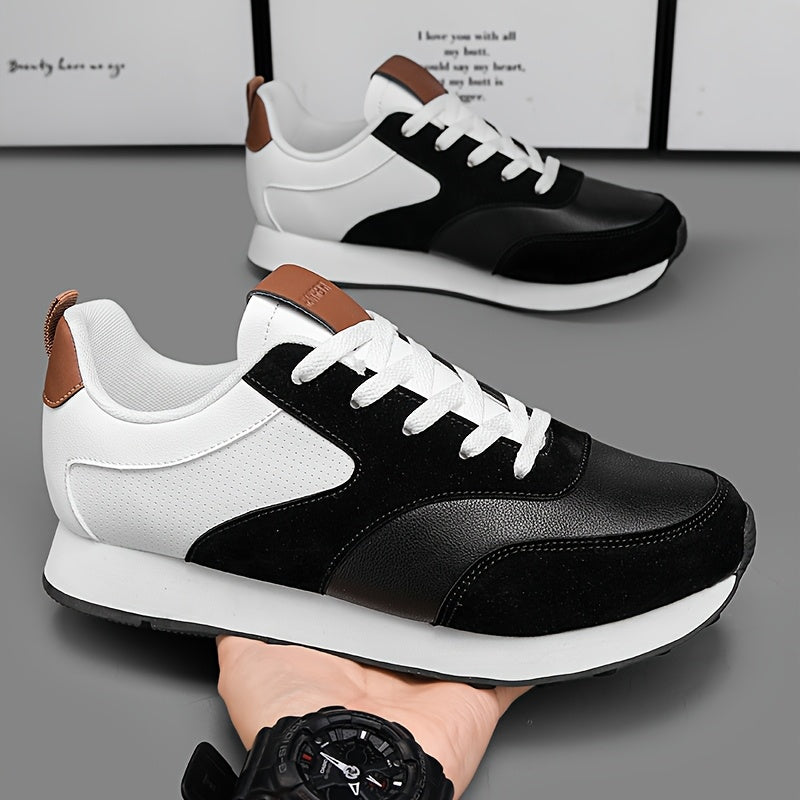 Men'S Breathable Athletic Sneakers - Lightweight, Soft, Non-Slip Running Shoes with EVA Sole for Sports, Travel  Casual Wear - White  Brown Two-Tone Design, Lace-Up Low Tops, All-Season Comfort, Sports Footwear, Sleek Sport