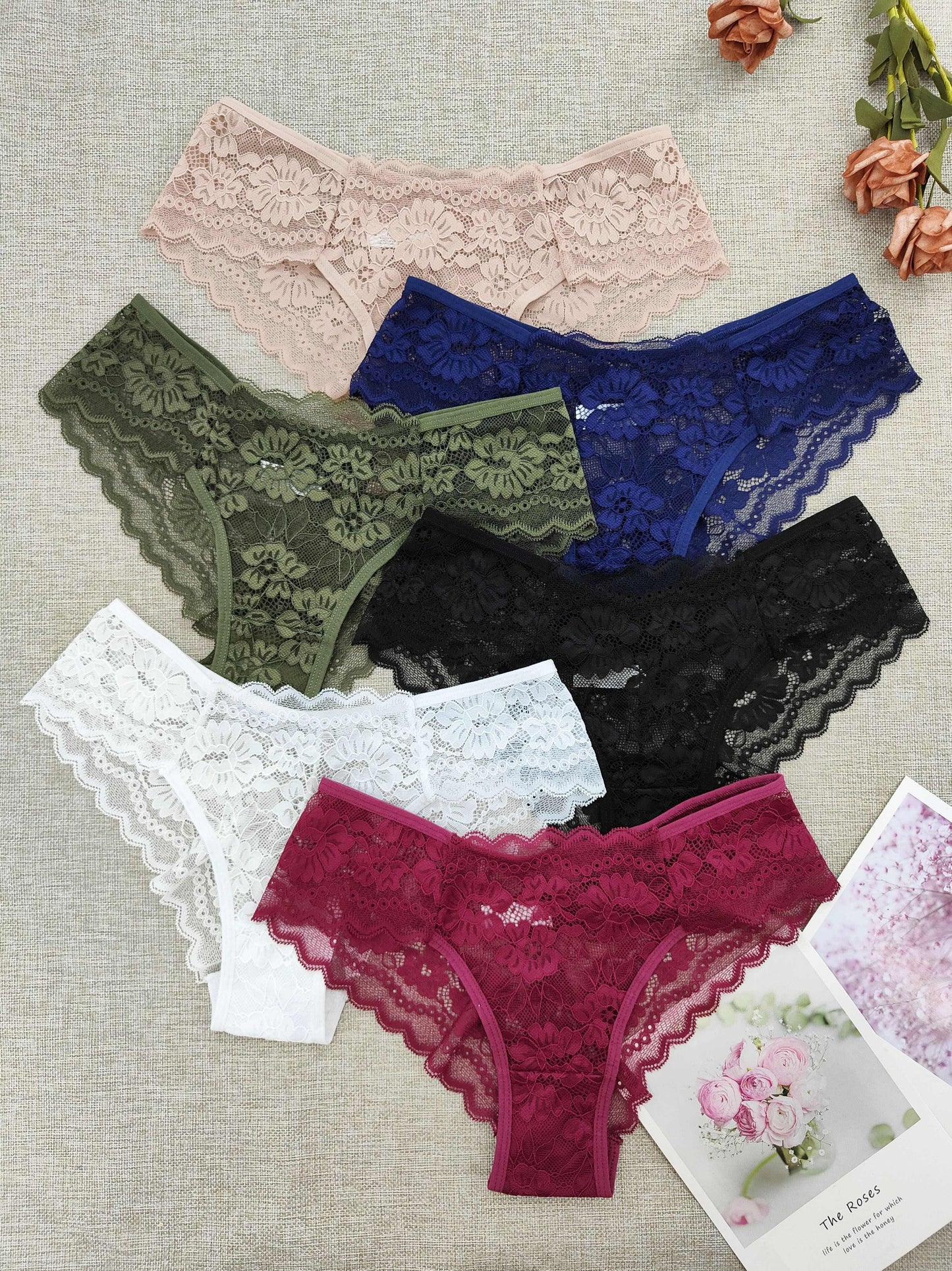 6-Pack Women's Semi-Sheer Lace Bikini Panties - Full Coverage