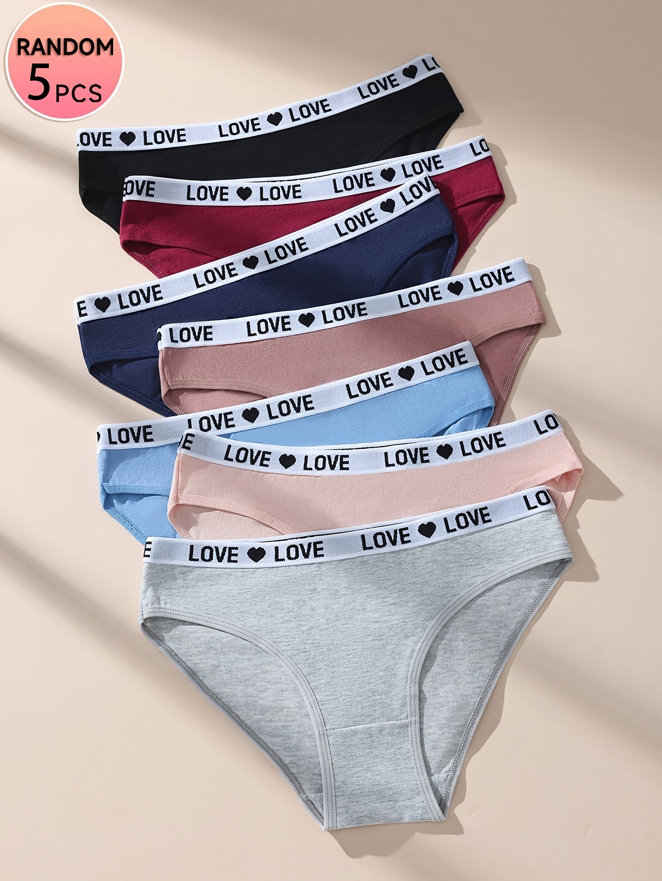 5-Pack Women’s Low-Rise Cotton Thongs with Love Print