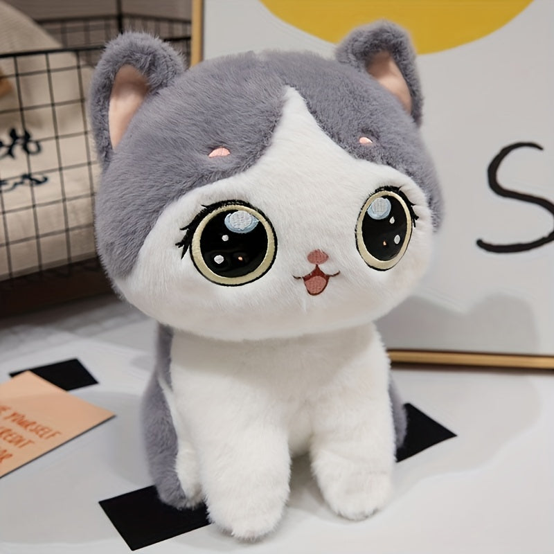Adorable Kawaii Cat Plush Toy - Soft, Fluffy Stuffed Animal in Gray/Black - Perfect for Home & Sofa Decor, Ideal Birthday or Holiday Gift