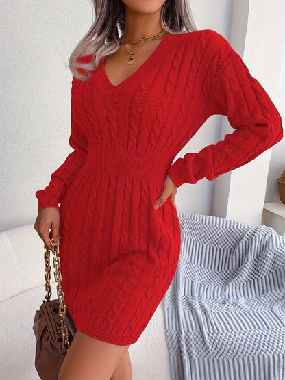 Women's White/ Twist- V-Neck Shorter-to-Oversized-Hem White Button-like Placket (No Buttons) Dress - Full-Length Long Sleeve Winter Winter Short/Long Dress (No) - Slim-Fit Tummy Control for Fall/Winter (Low-Maintenance