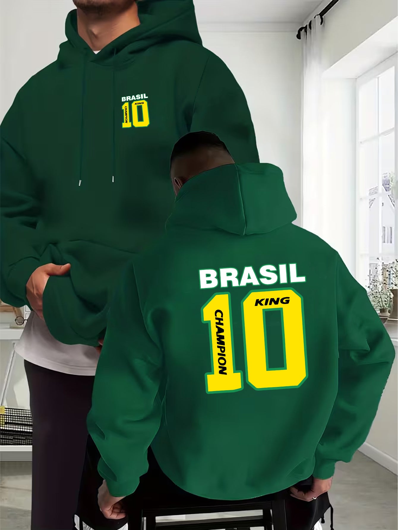 Men's Casual Hooded Sweatshirt with Brazilian No.10 Print