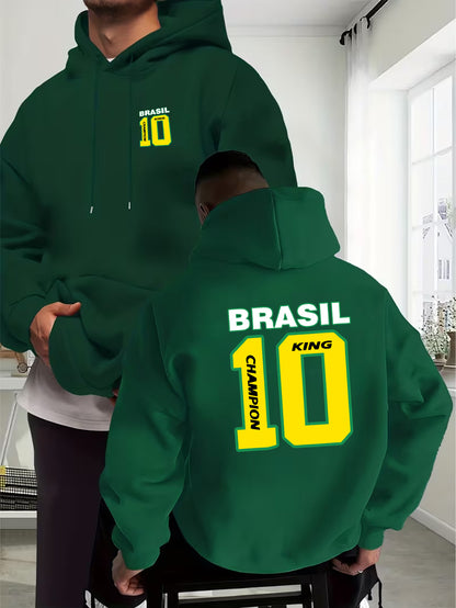 Men's Casual Hooded Sweatshirt with Brazilian No.10 Print