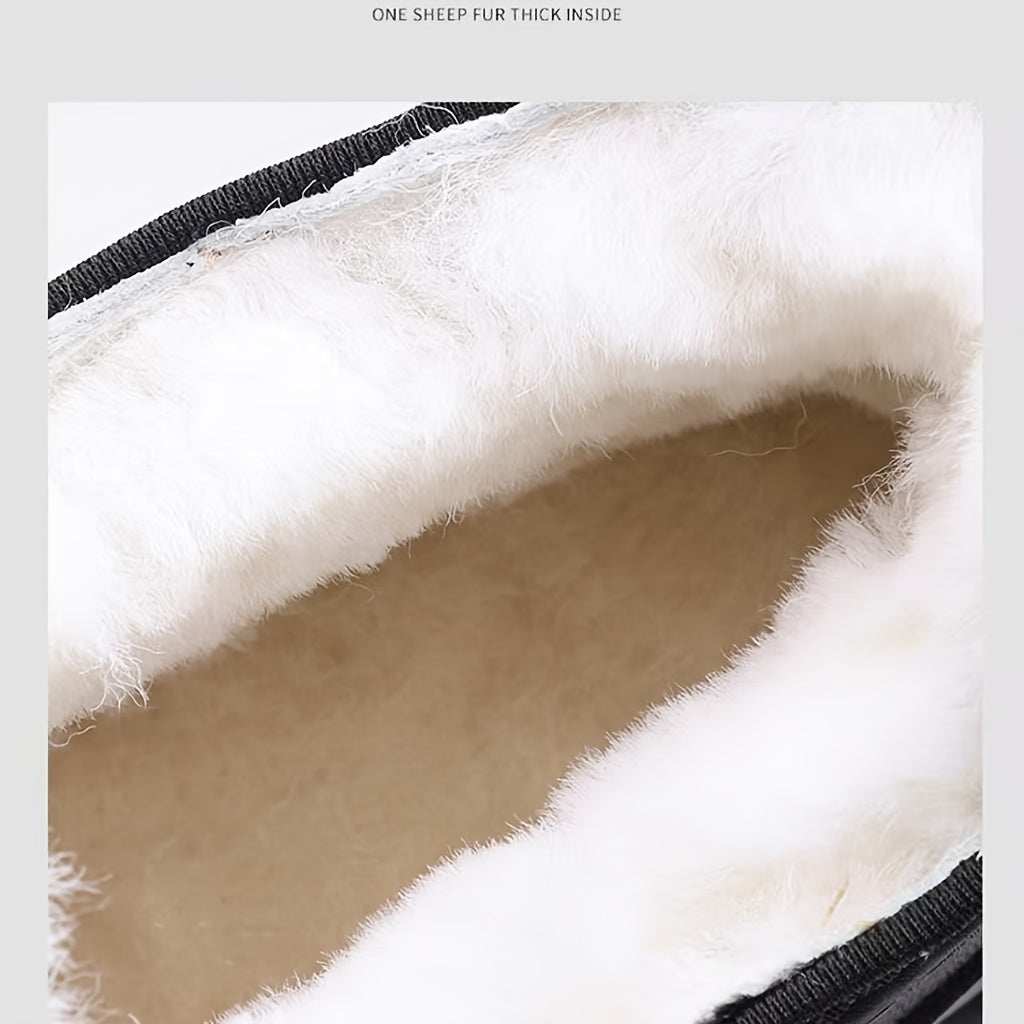 Men'S Hand-Stitched Winter Snow Boots - Slip-On Fleece-Lined Warmth, Non-Slip Rubber Sole, Thickened Insulation, Black Casual Short Boots for Cold Weather, Everyday Comfort Footwear, Durable Traction Footwear