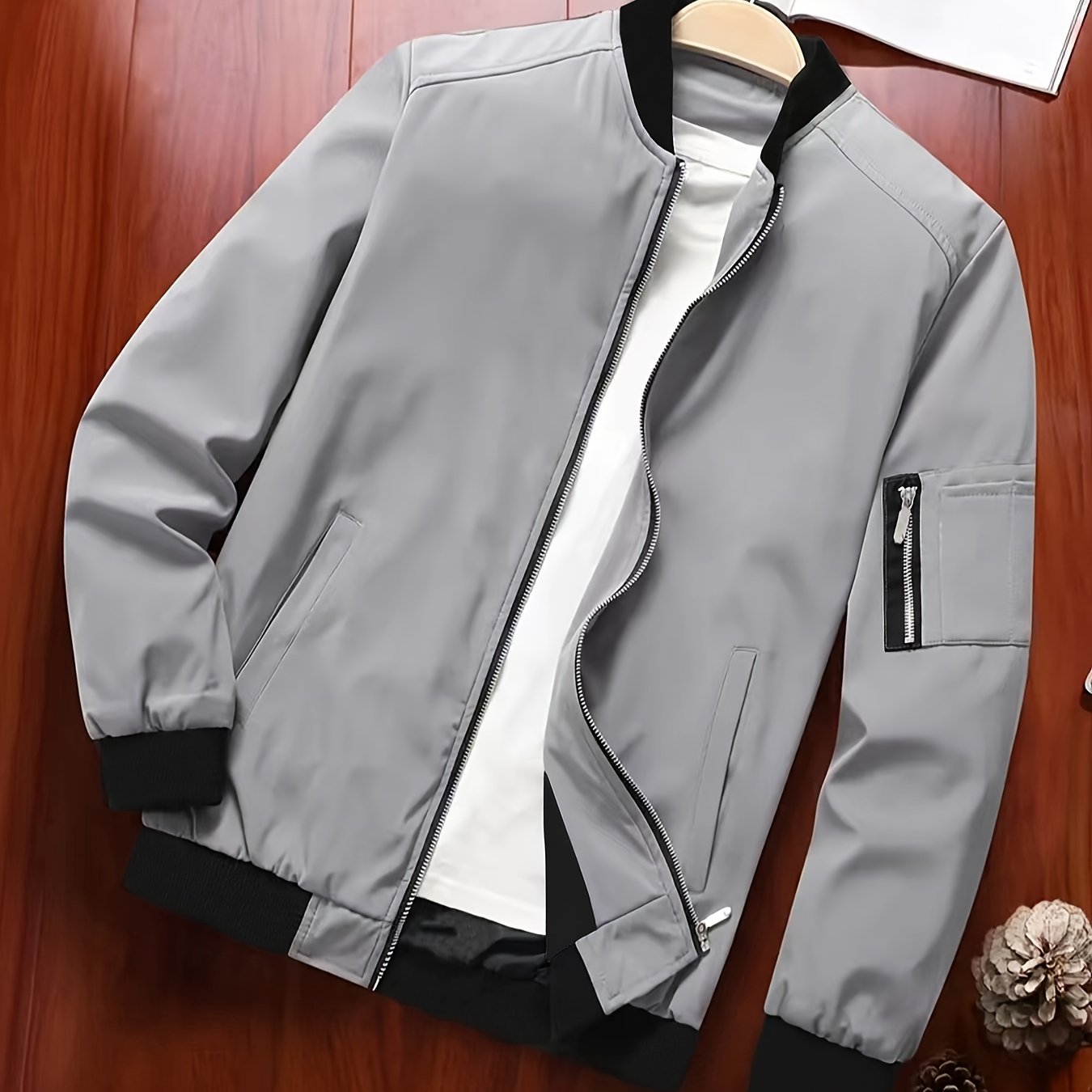 Men's Baseball Jacket - All-Season Zip-Up Coat with Zippered Pockets, Machine Washable Outerwear for Casual & Formal Events - Navy Jacket, Sleek Appearance