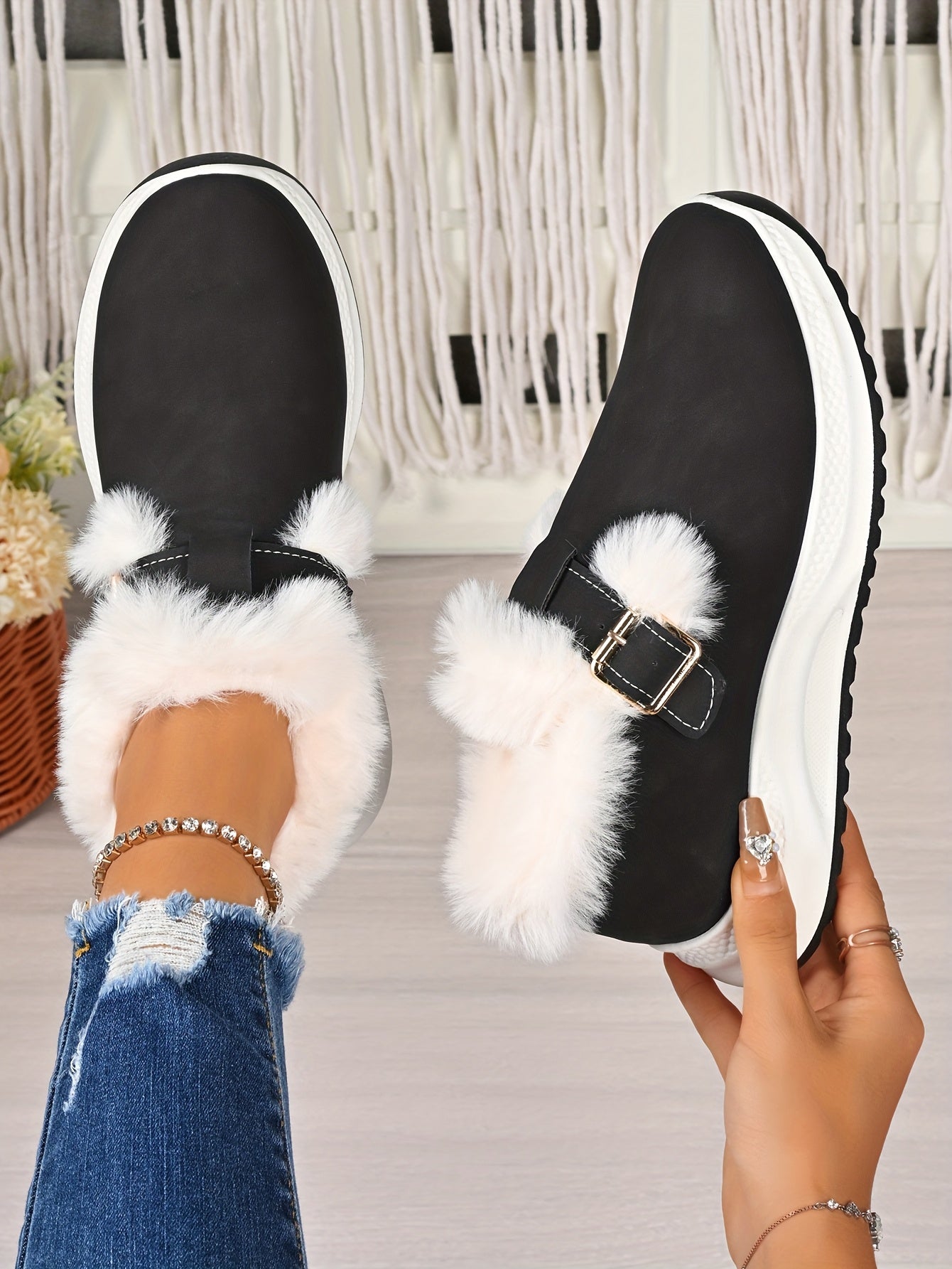 Women's Plush Winter Snow Boots with Faux Collar & - Slip-On/Lockable Ankle Strap, Cushioned PVC Sole - Grey/Lavender Synthetic - Warm Cozy Shoes for Ice, Snow, Indoor/Outdoor (Wide Widths Available) - Ideal, Winter Boots For