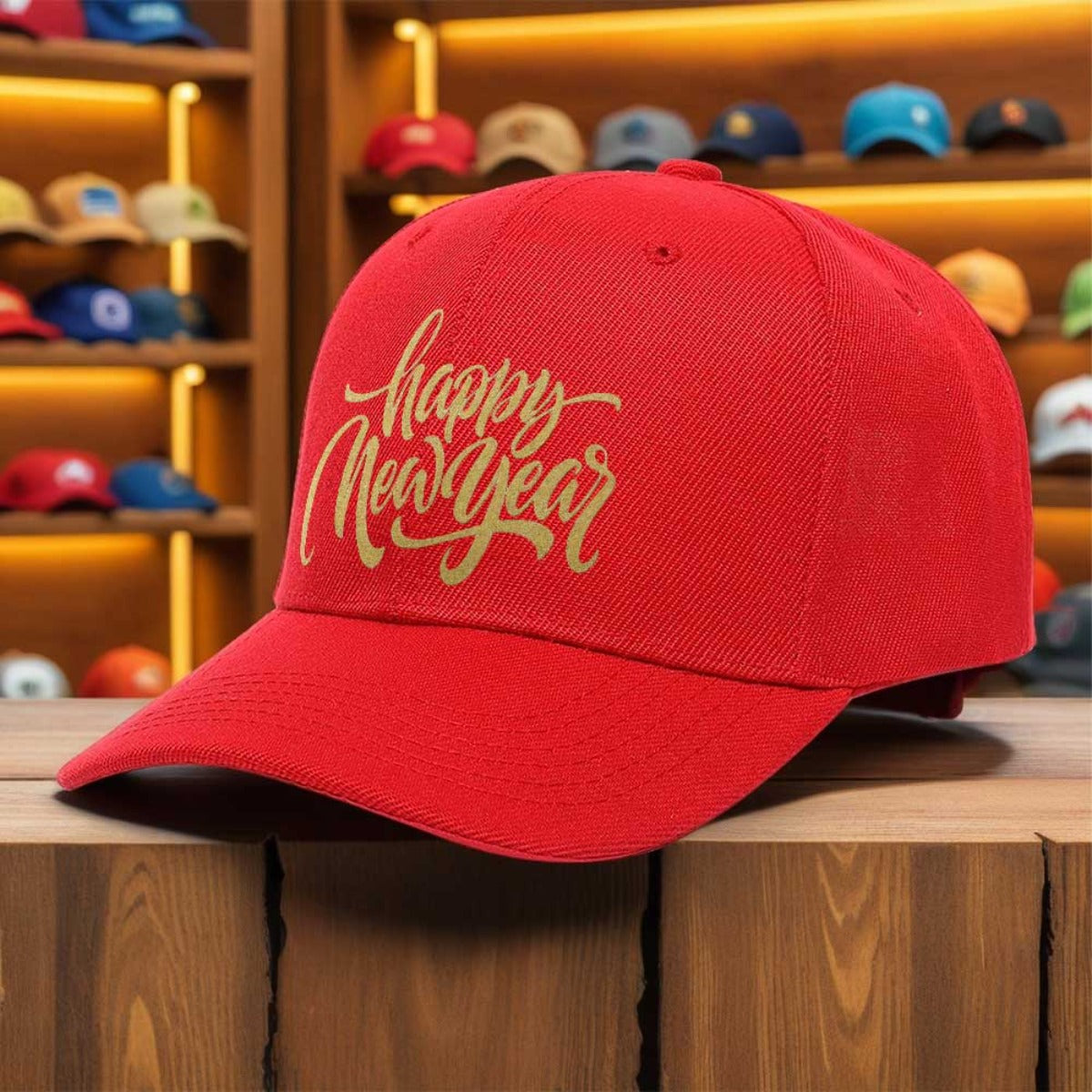 Men's Happy New Year Print Trucker Hat - Breathable Lightweight All-Season Cap with Golden Lettering & Confetti Design, Black & Golden Party Hat for Christmas, New Year's Eve, Mardi Gras - Machine Washable Casual Sport Cap fo