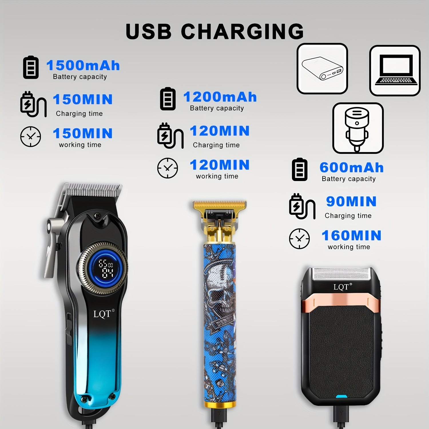 LQT 1pc/2pcs/3Ppcs Electric Hair Clipper Set/Designed for Men/Unique Graffiti Style/Men'S Grooming Kit/Beard Trimmer And Razor/Portable Home Hairdressing Tool/Men'S Gift/Father'S Day/Birthday Gift/Christmas Gift - ayq