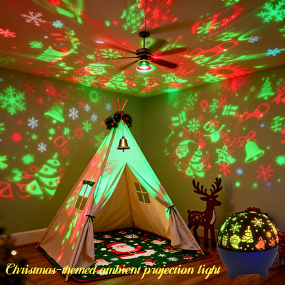 2-in-1 USB-Powered Night Light with RGB Sound Sensor & Dimmable Music Beats - USB-Powered Projection & Ambient Lighting, 5-Color RGB Night Light with Snowflake Effect