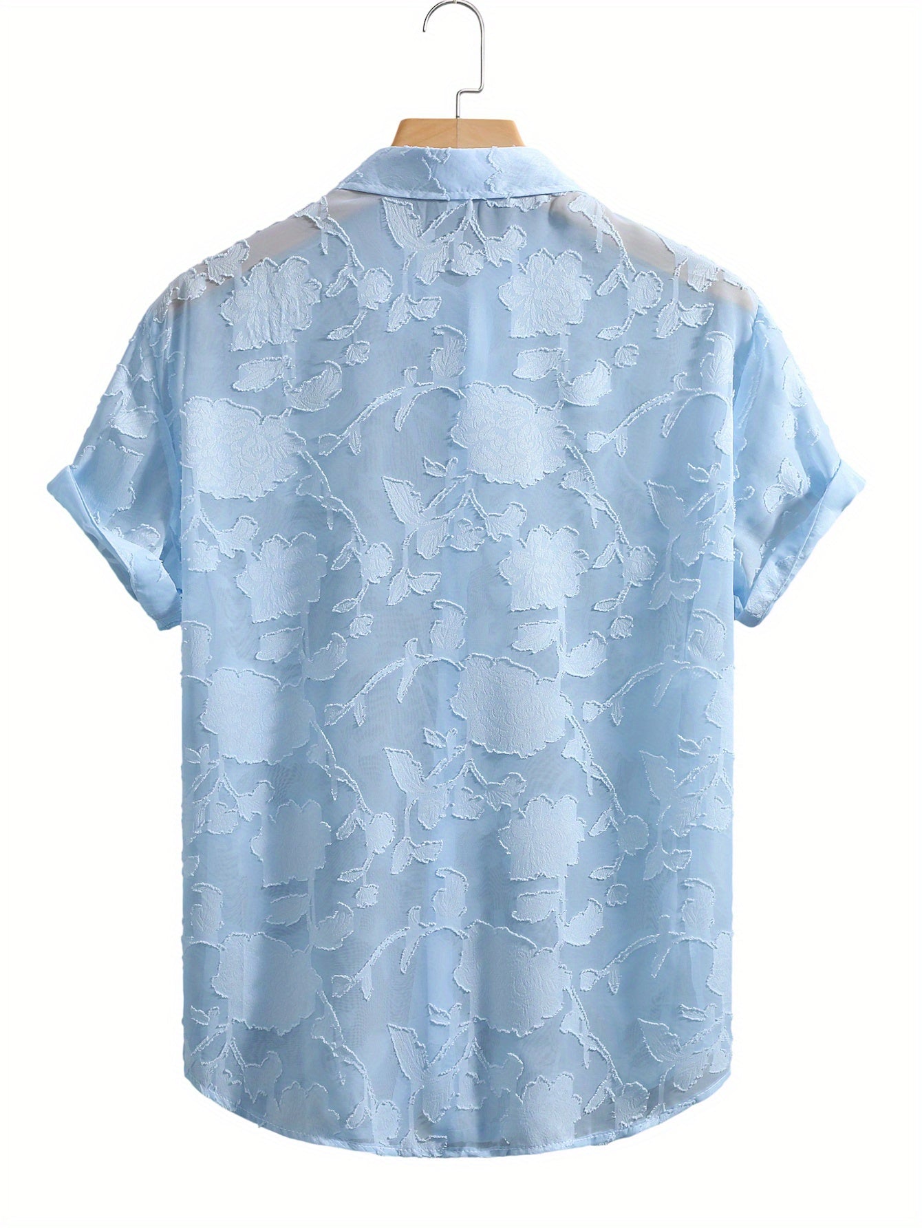 Men's Casual Lightweight Breathable Jacquard Lapel Shirt