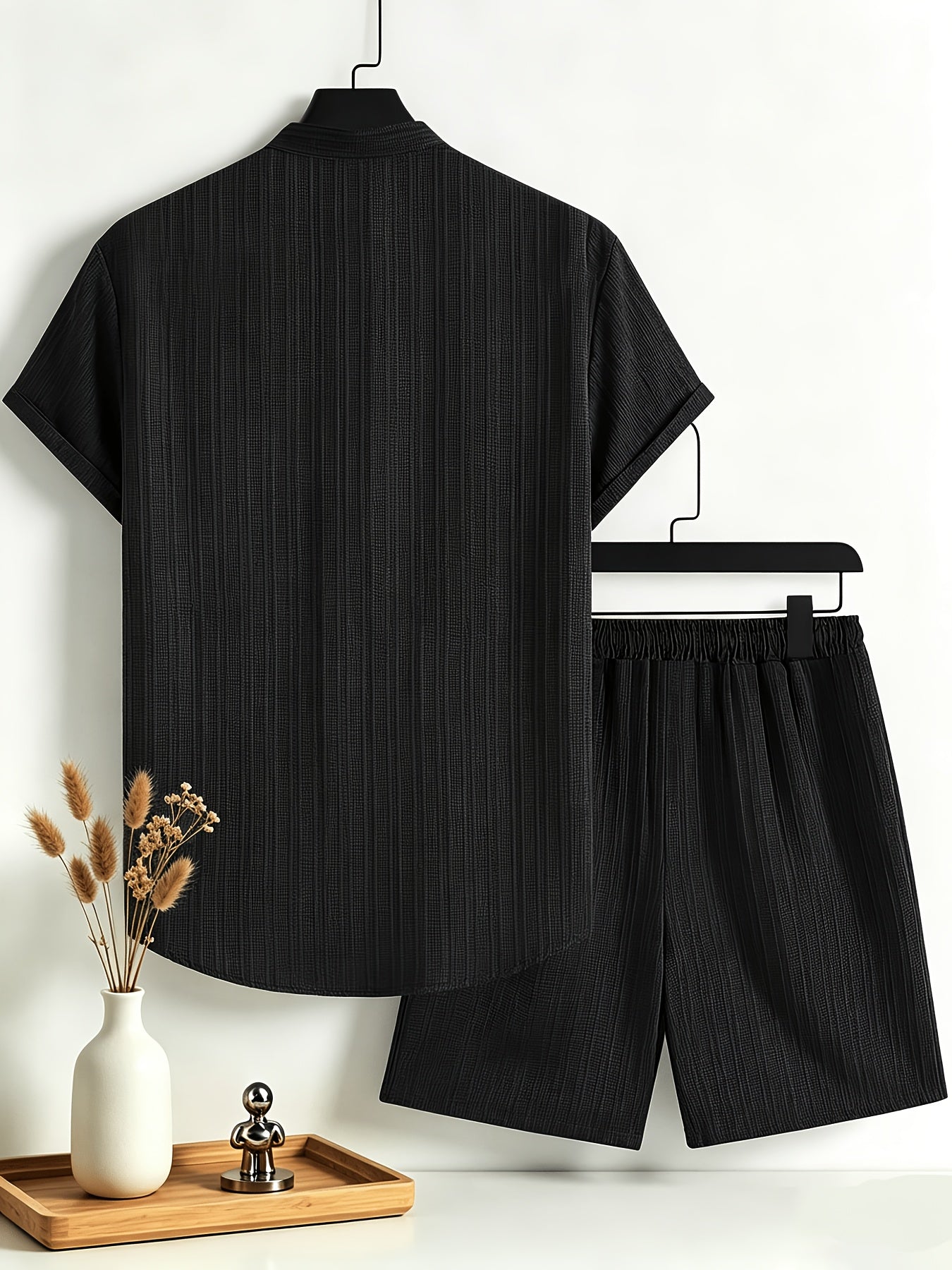 Men's Casual Short Sleeve Shirt and Drawstring Shorts Set