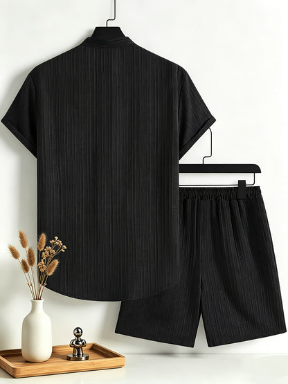 Men's Casual Short Sleeve Shirt and Drawstring Shorts Set