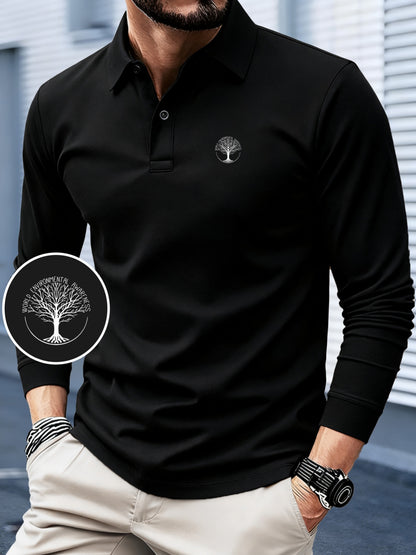 Men's Long-Sleeve Polo Shirt with Tree of Life Print