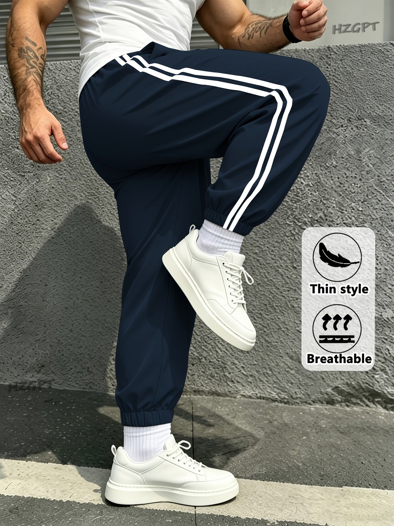 Men's Side Stripe Athletic Cargo Joggers with Drawstring Waist