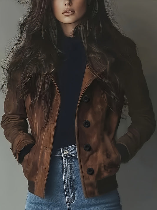 Women'S Vintage-Inspired Faux Fur Jacket - Long Sleeve, Button-Up, Brown, Casual Style for Fall & Winter, Casual Winter Wear | Vintage Jacket | Buttonup Jacket