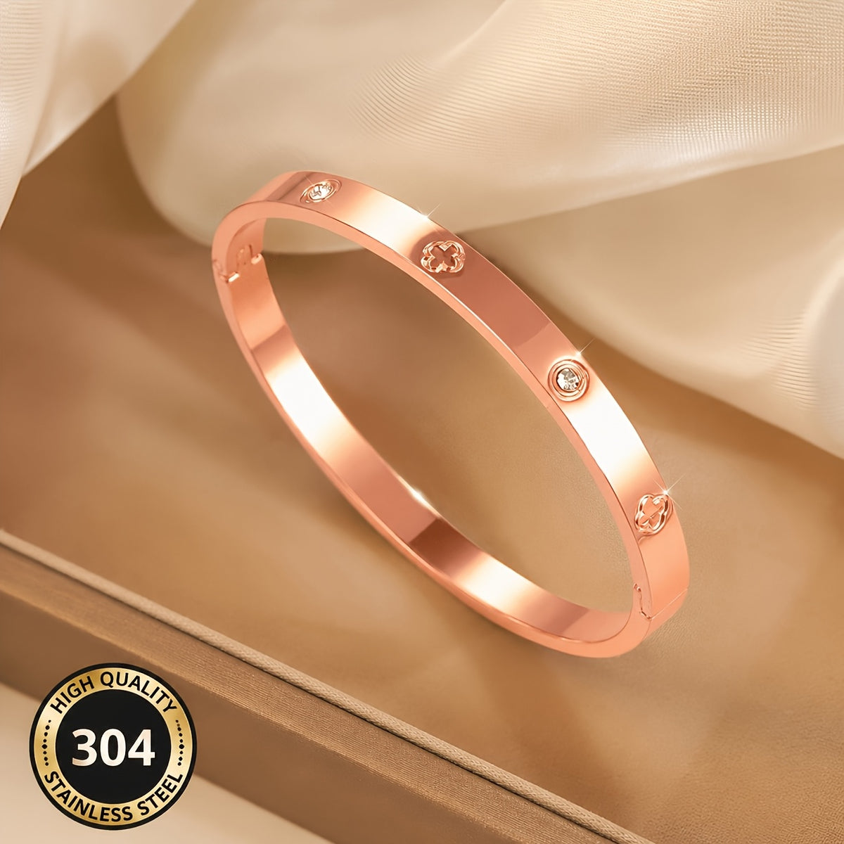 Women's 18K Gold-Plated Four-Leaf Clover Bracelet with Zirconia