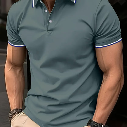 Men'S Comfortable POLO Shirt | Classic Button-Up Lapel Collar, Casual Style, Short Sleeve, Solid Color - ayq