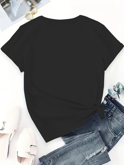 Women's Cotton Summer T-Shirt with 'Beautiful' Print and Hearts