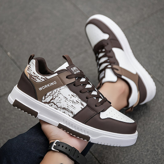 1pair Men'S Fashion Skateboard Sneakers, Casual Street Style Athletic Shoes with Branch Print, Comfortable Lace-Up Low-Top Trainers, Faux Upper, Fabric Lining, EVA Sole, for Running and Daily Wear