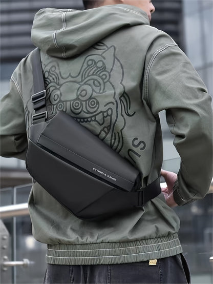 Men'S Sleek Black Crossbody Bag - Durable Oxford Material, Zippered Chest Bag with Adjustable Strap, Ideal for Commuting  Cycling, Trendy Shoulder Bag for Men, Cycling Bag Trendy Shoulder Bag Functional Design, Small Crossbo