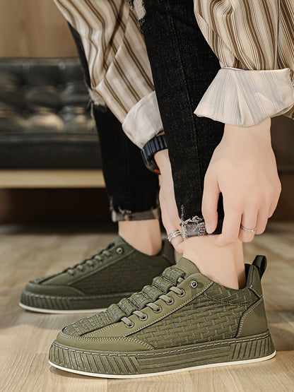 [Urban Appeal] Trendy Solid Color Low Top Sneakers, All-Season Lace-Up Casual Shoes with Faux Upper, Fabric Inner, Rubber Sole, and Comfortable Cloth Insole, Versatile Trainers   Modern Sneakers   Durable Rubber Sole