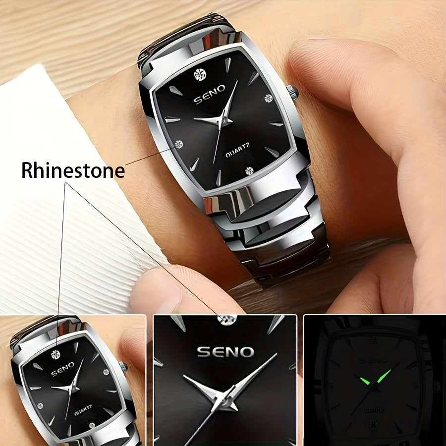 Men's Retro Square Business Watch with IPX7 Waterproof Alloy Strap