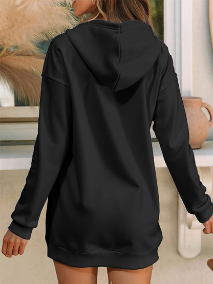 Women's Christmas Gnome Print Hooded Sweatshirt Dress - Soft Slim Fit Sweater Dress with Holiday Cheer Gnome Patterns, All-Season Casual Dress for Christmas Party Outfits (Machine Washable)