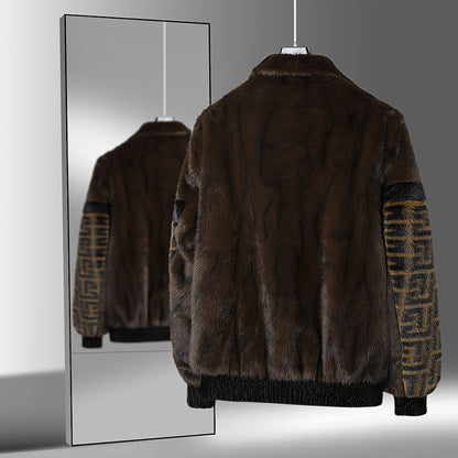 Men'S Winter Jacket - Brown & Black Color Block Coat with Stand-Up Collar, Zipper Closure, Non-Stretch Fabric for Formal & Everyday Cold Weather - Luxury Outerwear for Office, Parties, Casual Outfits, Party Attire, Sophistica