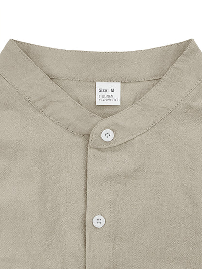 Men's Linen Short Sleeve Shirt & Solid Shorts Set for Summer