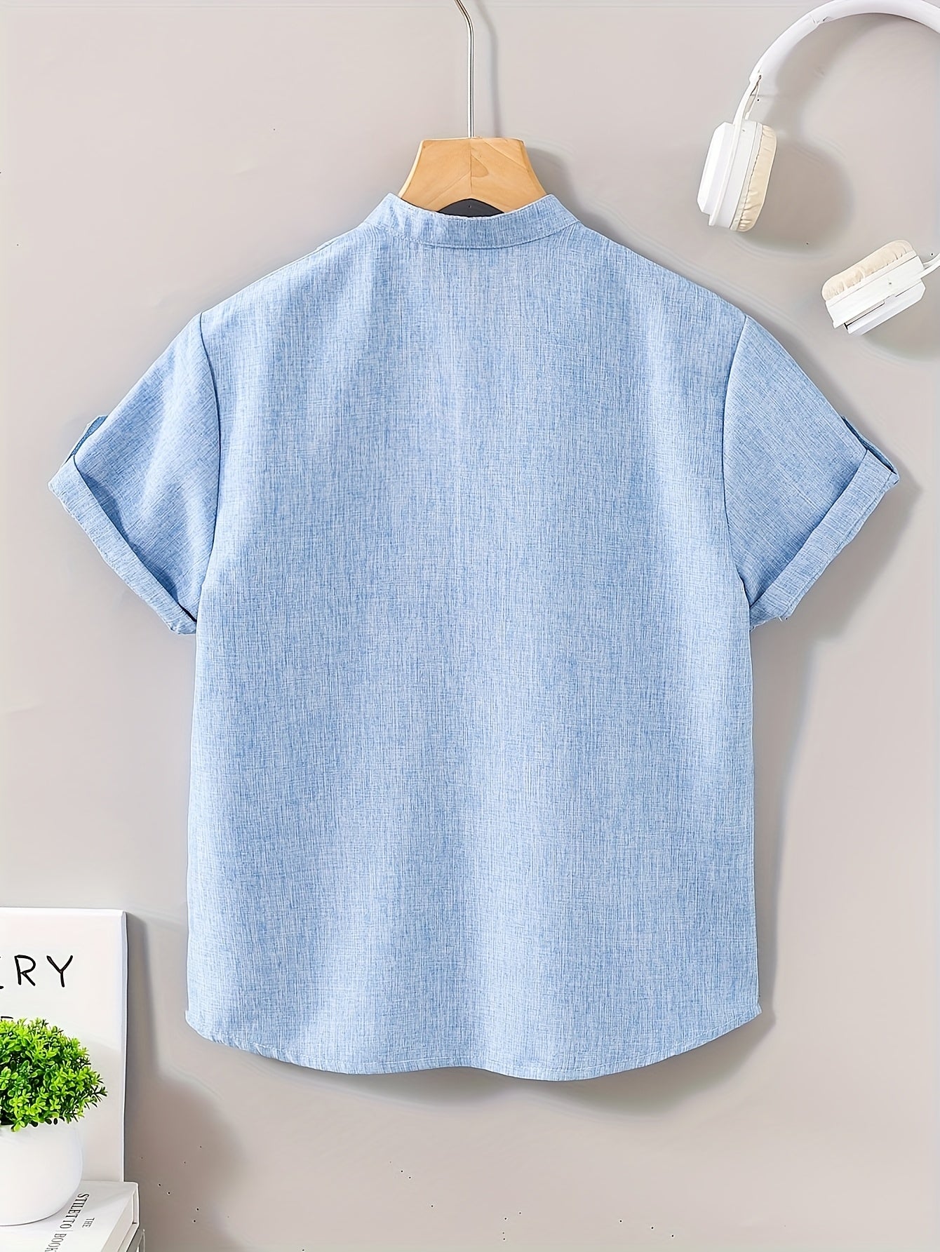 Boys' Short Sleeve Casual Cardigan Collar Shirt for Teens 13-16