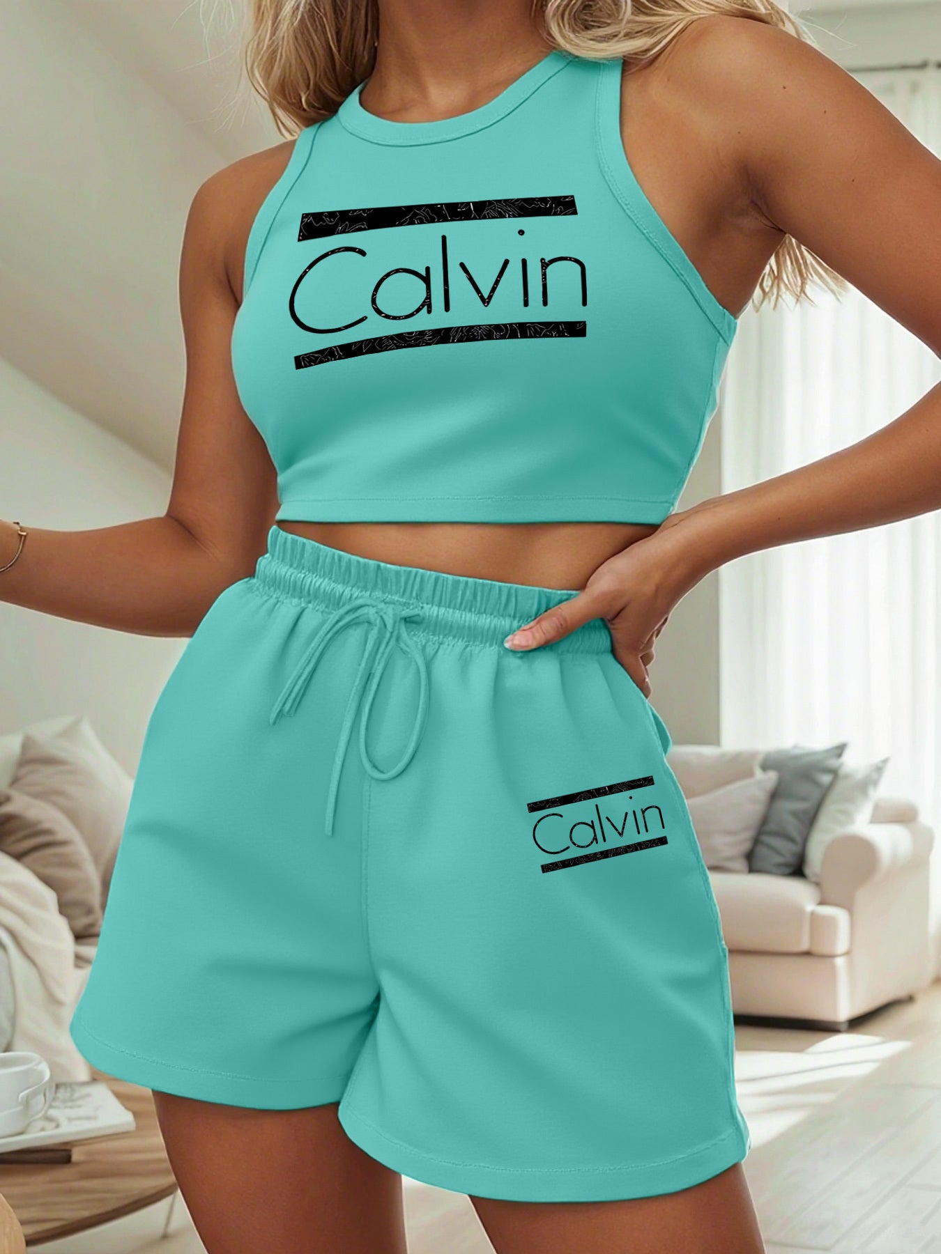 Women's Casual Two-Piece Set with Sleeveless Top & Shorts