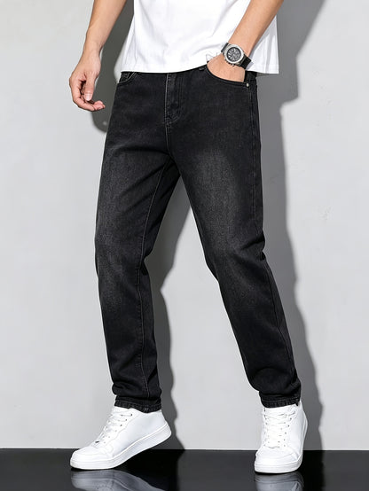 Teen Boy Casual Black Denim Jeans, Mid-Waist Street Style