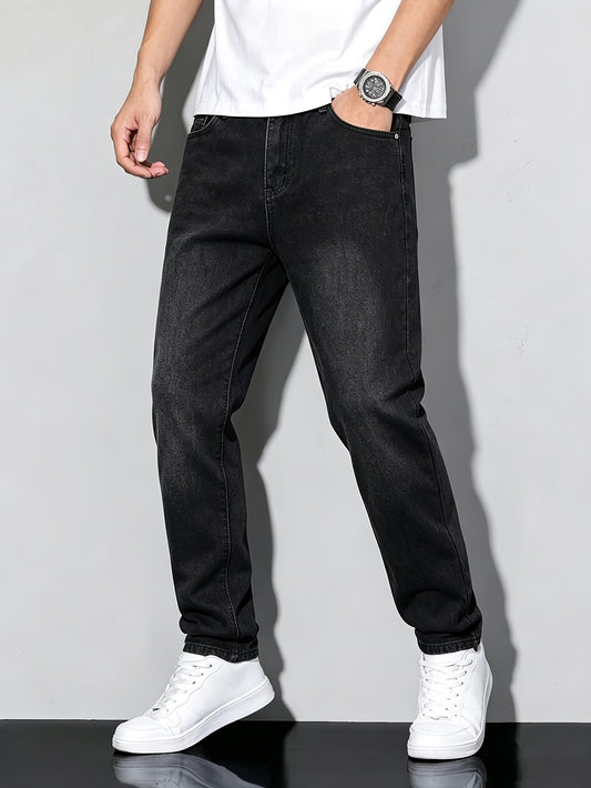 Teen Boy Casual Black Denim Jeans, Mid-Waist Street Style