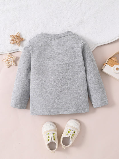 Boys' Casual Long-Sleeve Elephant Print Cotton T-Shirt for Fall